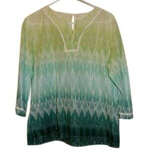 Alfred Dunner Blouse Green Ombre 3/4 Sleeve Size 18 Womens Top